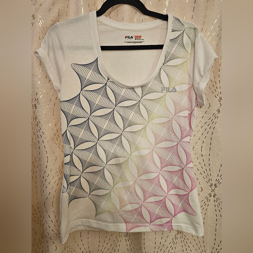 FILA Women's Graphic Tee - White with Multicolor Design